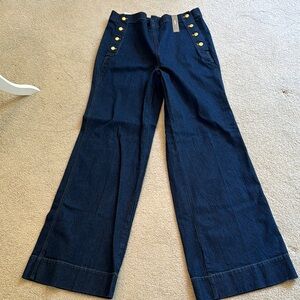 J. Crew Flare Wide Leg Jeans in Blue and Gold